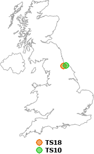 map showing distance between TS18 and TS10