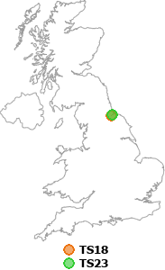 map showing distance between TS18 and TS23
