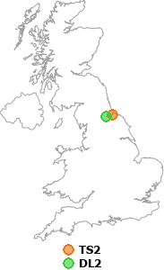 map showing distance between TS2 and DL2
