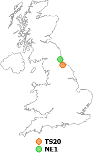map showing distance between TS20 and NE1