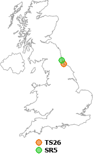 map showing distance between TS26 and SR5
