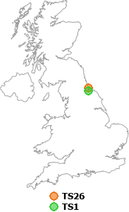 map showing distance between TS26 and TS1