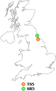 map showing distance between TS5 and SR5