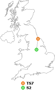 map showing distance between TS7 and S2