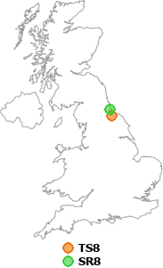 map showing distance between TS8 and SR8