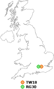 map showing distance between TW18 and RG30