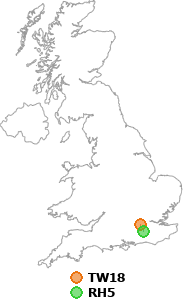 map showing distance between TW18 and RH5