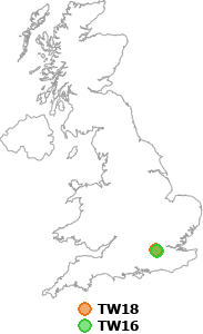 map showing distance between TW18 and TW16
