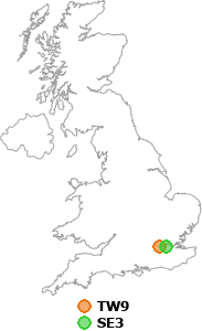 map showing distance between TW9 and SE3