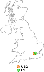 map showing distance between UB2 and E1
