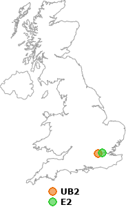 map showing distance between UB2 and E2