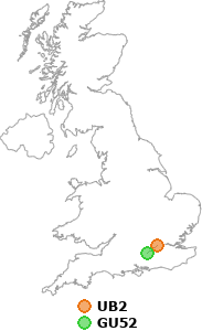 map showing distance between UB2 and GU52