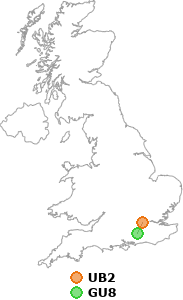 map showing distance between UB2 and GU8