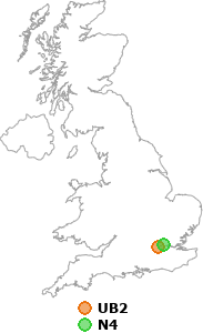map showing distance between UB2 and N4