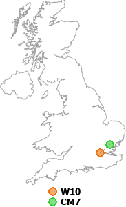 map showing distance between W10 and CM7