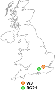 map showing distance between W3 and RG24