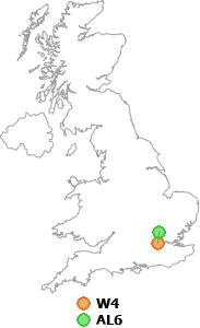 map showing distance between W4 and AL6