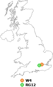 map showing distance between W4 and RG12