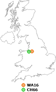 map showing distance between WA16 and CH66
