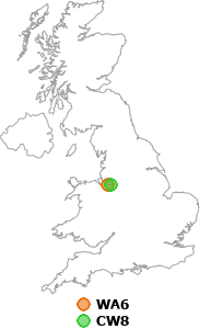 map showing distance between WA6 and CW8