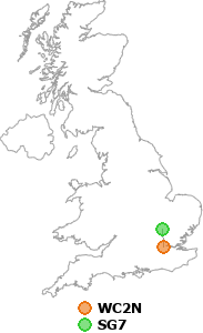 map showing distance between WC2N and SG7