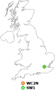 map showing distance between WC2N and SW1