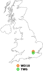 map showing distance between WD18 and TW6