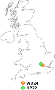 map showing distance between WD24 and HP22