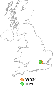 map showing distance between WD24 and HP5