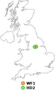 map showing distance between WF1 and HD2