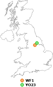 map showing distance between WF1 and YO23