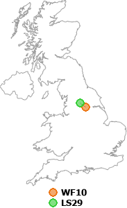 map showing distance between WF10 and LS29