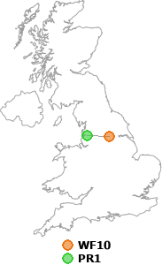 map showing distance between WF10 and PR1