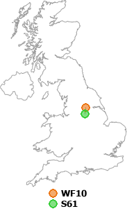 map showing distance between WF10 and S61