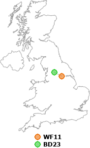 map showing distance between WF11 and BD23