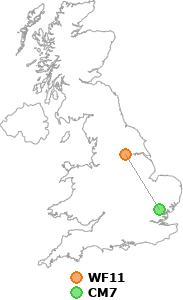 map showing distance between WF11 and CM7