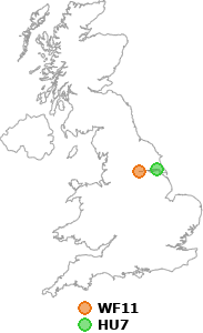 map showing distance between WF11 and HU7
