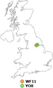 map showing distance between WF11 and YO8