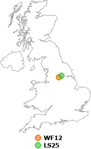 map showing distance between WF12 and LS25