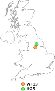 map showing distance between WF13 and HG5