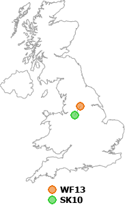 map showing distance between WF13 and SK10