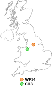 map showing distance between WF14 and CH3