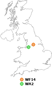 map showing distance between WF14 and WA2