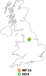map showing distance between WF16 and HD4