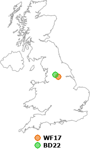 map showing distance between WF17 and BD22