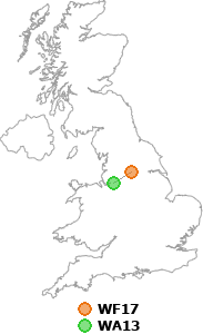 map showing distance between WF17 and WA13