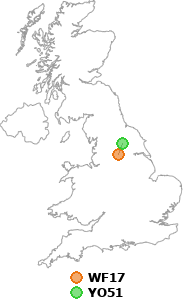 map showing distance between WF17 and YO51