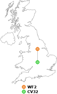 map showing distance between WF2 and CV32