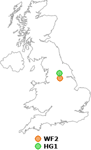 map showing distance between WF2 and HG1