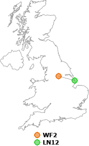 map showing distance between WF2 and LN12